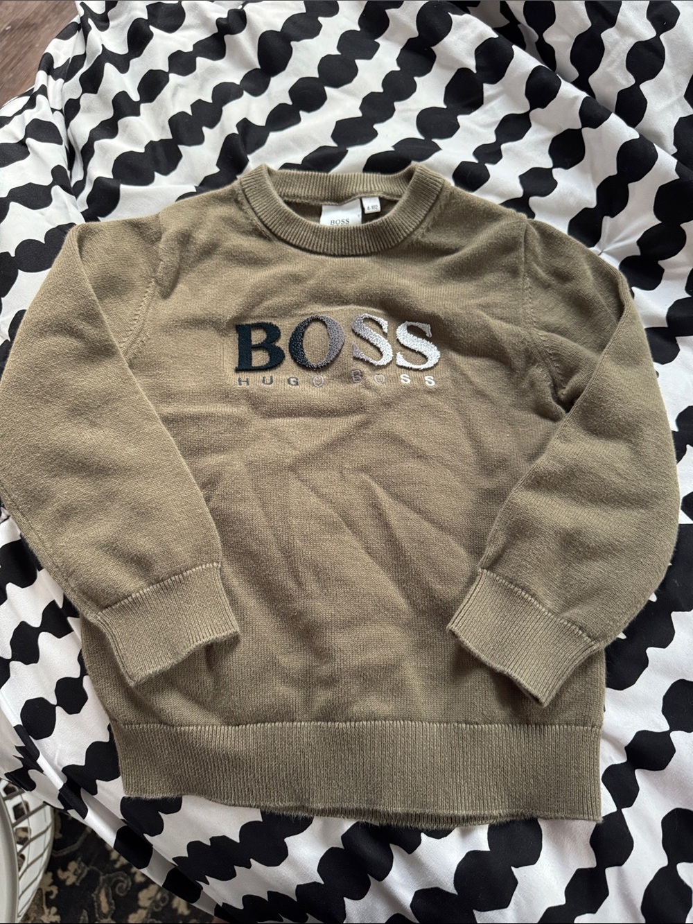 Boss Olive Green Crewneck Sweater with Embroidered Logo